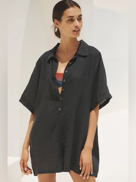 Celandine Pants - By Anthropologie Short-Sleeve Collared
Linen Romper